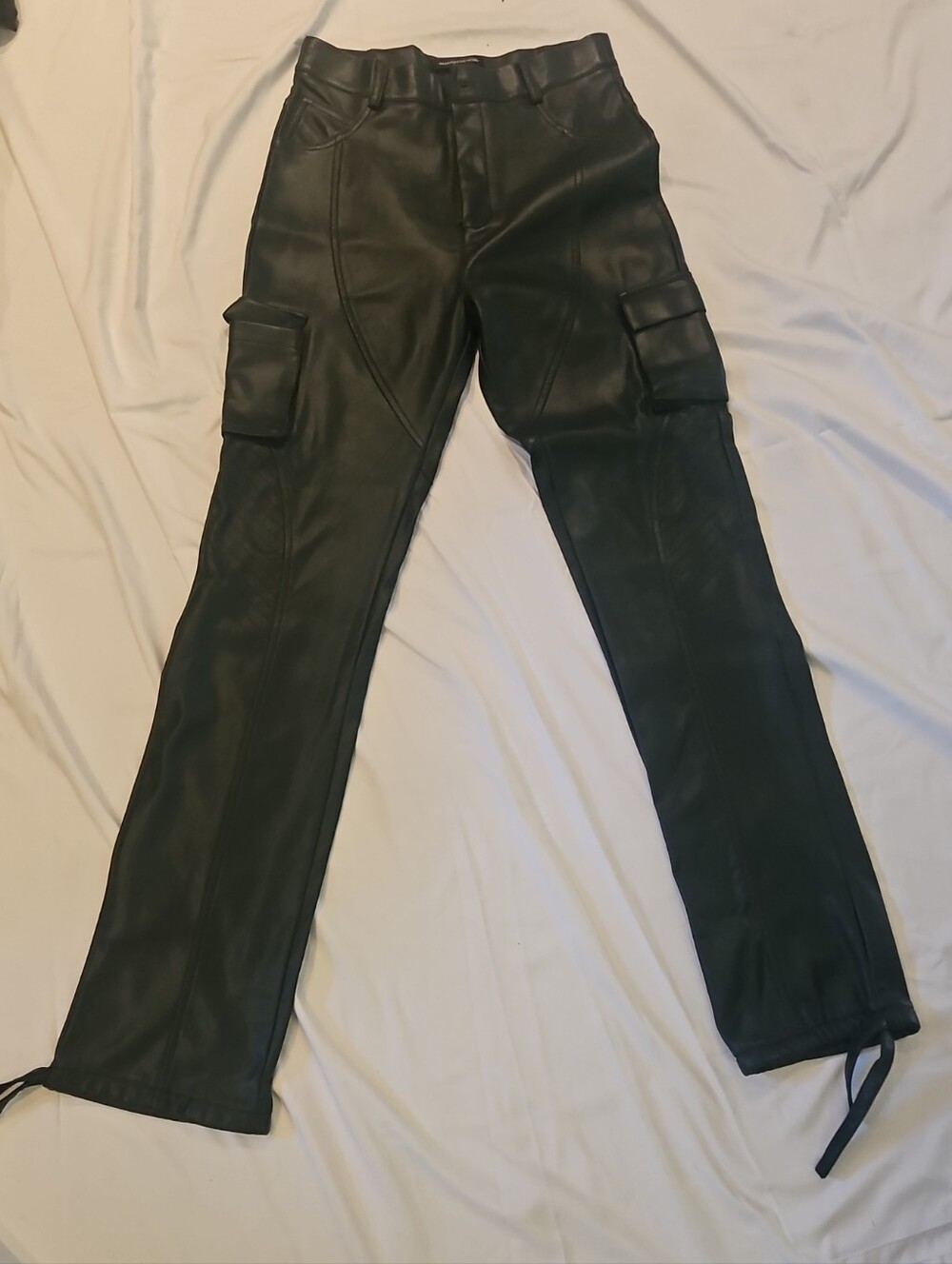 Manière De Voir Black Faux Leather Cargo Pants with Ankle Ties